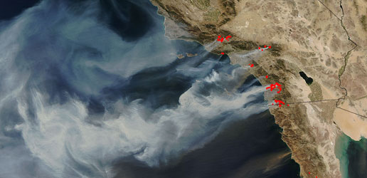 Satellite image of Southern California wildfires Satellite image of Southern California wildfires